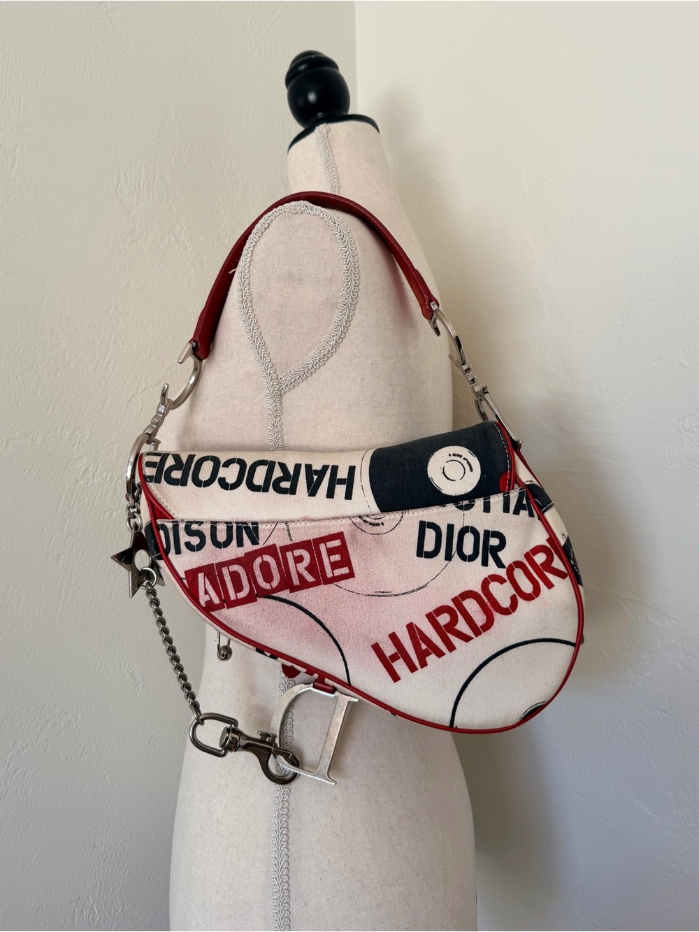 Christian Dior and John Galliano White Hardcore Pierced Canvas Saddle Bag - Picture 5 of 8